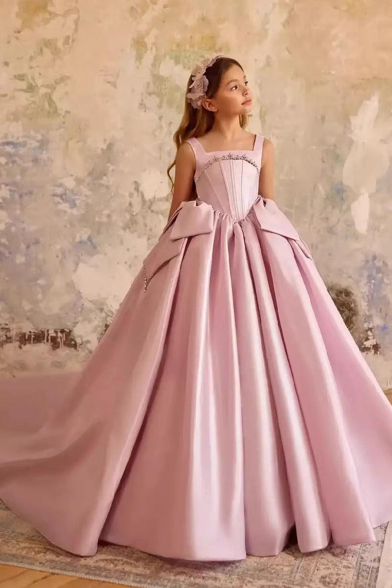 A-Line Sweep-Brush Train Satin Sleeveless Flower Girl Dresses 1024995845033 - 10 Days / Pink / 2 - COCOMELODY